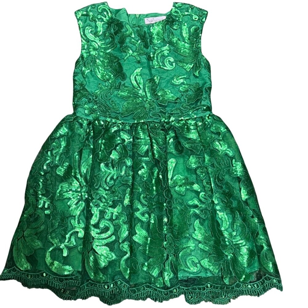 Halabaloo Girls Green Sequin Lace Holiday Elegant Dress Size 10